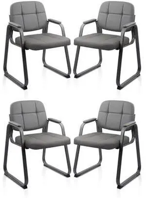 CLATINA Office Reception Guest Chair No Wheels, Leather Stationary Waiting Room Chairs with Padded Arms and Seld Base for Elderly Desk Conference Room Lobby Table Side Salon Grey 4 Pack CLATINA Office Reception Guest Chair No Wheels, Leather Stationary Waiting Room Chairs with Padded Arms and Seld Base for Elderly Desk Conference Room Lobby Table Side Salon Grey 4 Pack