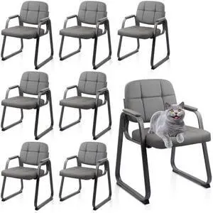 CLATINA Waiting Room Chairs No Wheels Set of 8, Stationary Leather Office Reception Guest Chair with Padded Arms and Sled Base for Elderly Desk Conference Room Lobby Table Side Salon, Grey CLATINA Waiting Room Chairs No Wheels Set of 8, Stationary Leather Office Reception Guest Chair with Padded Arms and Sled Base for Elderly Desk Conference Room Lobby Table Side Salon, Grey