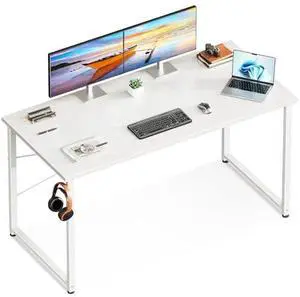 Casaottima 48 Inch Small Computer Desk for Home Office, Study Writing Table for Small Spaces, Simple Modern Desk with Headphone Hooks, White Casaottima 48 Inch Small Computer Desk for Home Office, Study Writing Table for Small Spaces, Simple Modern Desk with Headphone Hooks, White