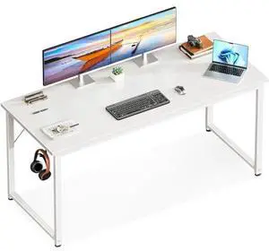 Casaottima 54 Inch Computer Desk for Home Office, Study Writing Table for Small Spaces, Simple Modern Desk with Headphone Hooks, White Casaottima 54 Inch Computer Desk for Home Office, Study Writing Table for Small Spaces, Simple Modern Desk with Headphone Hooks, White