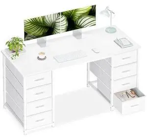 Casaottima 48 Inches Computer Desk with 8 Fabric Drawers, Modern Office Desk with Large Storage for Home Office, Study, White Casaottima 48 Inches Computer Desk with 8 Fabric Drawers, Modern Office Desk with Large Storage for Home Office, Study, White