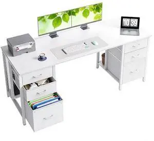 Casaottima 63 Inches Computer Desk with 6 Fabric Drawers, Modern Office Desk with Large Storage for Home Office, Study, White Casaottima 63 Inches Computer Desk with 6 Fabric Drawers, Modern Office Desk with Large Storage for Home Office, Study, White