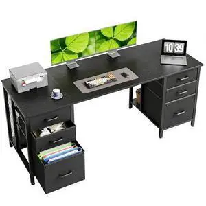Casaottima 63 Inches Computer Desk with 6 Fabric Drawers, Modern Office Desk with Large Storage for Home Office, Study, Black Casaottima 63 Inches Computer Desk with 6 Fabric Drawers, Modern Office Desk with Large Storage for Home Office, Study, Black