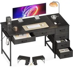 Casaottima 48 Inch Computer Desk with 6 Drawers, Reversible Storage Desk for Home Office, Work Study Table for Bedroom, Black Casaottima 48 Inch Computer Desk with 6 Drawers, Reversible Storage Desk for Home Office, Work Study Table for Bedroom, Black
