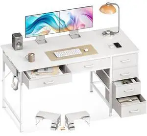 Casaottima 48 Inch Computer Desk with 6 Drawers, Reversible Storage Desk for Home Office, Work Study Table for Bedroom, White Casaottima 48 Inch Computer Desk with 6 Drawers, Reversible Storage Desk for Home Office, Work Study Table for Bedroom, White