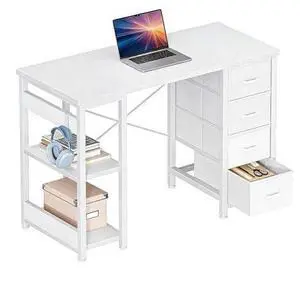 Casaottima 40 Inch Small Computer Desk with 4 Fabric Drawers, Modern PC Desk for Small Spaces, Home Office Desk with Storage Shelves, Pure White Casaottima 40 Inch Small Computer Desk with 4 Fabric Drawers, Modern PC Desk for Small Spaces, Home Office Desk with Storage Shelves, Pure White