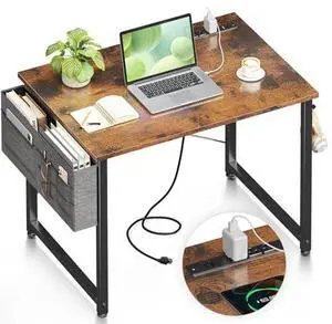Casaottima 32 inch Small Computer Desk Study Table for Small Spaces Home Office Rustic Student Laptop PC Writing Desks with Charging Station Outlets Built in and Storage Bag Headphone Hook, Rustic Casaottima 32 inch Small Computer Desk Study Table for Small Spaces Home Office Rustic Student Laptop PC Writing Desks with Charging Station Outlets Built in and Storage Bag Headphone Hook, Rustic