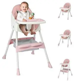 Ktaxon Foldable Baby High Chair, 2-in-1 Portable Convertible Highchair with 5-Point Safety Harness, Easy to Clean Tray and Storage Bag for Toddlers & Babies, Pink Ktaxon Foldable Baby High Chair, 2-in-1 Portable Convertible Highchair with 5-Point Safety Harness, Easy to Clean Tray and Storage Bag for Toddlers & Babies, Pink