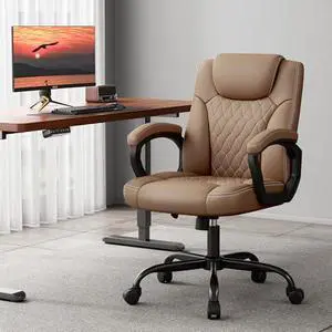 Misolant Office Chair, Executive Desk Chair, PU Leather Comfortable Ergonomic Chairs with Fixed Armrest, Adjustable Height, Rocking Function, 360° Swivel Wheels, Brown Misolant Office Chair, Executive Desk Chair, PU Leather Comfortable Ergonomic Chairs with Fixed Armrest, Adjustable Height, Rocking Function, 360° Swivel Wheels, Brown