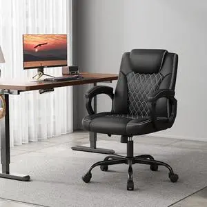 Misolant Office Chair, Executive Desk Chair, PU Leather Comfortable Executive Chairs with Fixed Armrest, Adjustable Height, Rocking Function, 360° Swivel Wheels, Black Misolant Office Chair, Executive Desk Chair, PU Leather Comfortable Executive Chairs with Fixed Armrest, Adjustable Height, Rocking Function, 360° Swivel Wheels, Black