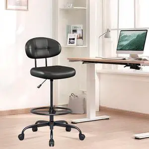 Misolant Drafting Chair Without Arms, Tall Office Chair with Footrest Ring for Standing Desk, Small Faux Leather Executive Office Chair with Adjustable Height for Bar Lab Counter Height Desk, Black Misolant Drafting Chair Without Arms, Tall Office Chair with Footrest Ring for Standing Desk, Small Faux Leather Executive Office Chair with Adjustable Height for Bar Lab Counter Height Desk, Black