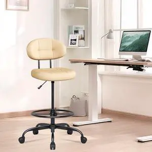 Misolant Drafting Chair Without Arms, Tall Office Chair with Footrest Ring for Standing Desk, Small Faux Leather Executive Office Chair with Adjustable Height for Bar Lab Counter Height Desk, Khaki Misolant Drafting Chair Without Arms, Tall Office Chair with Footrest Ring for Standing Desk, Small Faux Leather Executive Office Chair with Adjustable Height for Bar Lab Counter Height Desk, Khaki