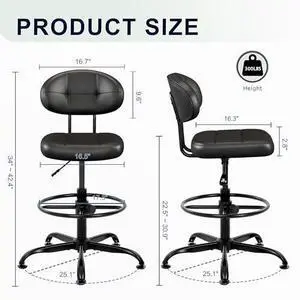Misolant Armless Drafting Chair, Tall Office Chair no Wheels with Footrest Ring for Standing Desk, Small Faux Leather Executive Chair with Adjustable Height for Bar Counter Desk Black Misolant Armless Drafting Chair, Tall Office Chair no Wheels with Footrest Ring for Standing Desk, Small Faux Leather Executive Chair with Adjustable Height for Bar Counter Desk Black