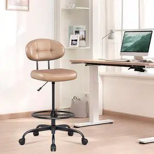 Misolant Drafting Chair Without Arms, Tall Office Chair with Footrest Ring for Standing Desk, Small Faux Leather Executive Office Chair with Adjustable Height for Bar Lab Counter Height Desk, Brown Misolant Drafting Chair Without Arms, Tall Office Chair with Footrest Ring for Standing Desk, Small Faux Leather Executive Office Chair with Adjustable Height for Bar Lab Counter Height Desk, Brown