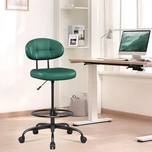 Misolant Drafting Chair, Armless Tall Office Chair with Footrest Ring for Standing Desk, Small Faux Leather Executive Computer Chair with Adjustable Height for Bar Lab Counter Height Desk, Green Misolant Drafting Chair, Armless Tall Office Chair with Footrest Ring for Standing Desk, Small Faux Leather Executive Computer Chair with Adjustable Height for Bar Lab Counter Height Desk, Green