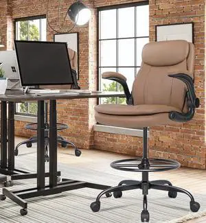 Misolant Leather Drafting Chair, Tall Office Chair for Standing Desk, High Executive Office Chair with Adjustable Height and Flip-up Armrest for Counter Height Desk Misolant Leather Drafting Chair, Tall Office Chair for Standing Desk, High Executive Office Chair with Adjustable Height and Flip-up Armrest for Counter Height Desk