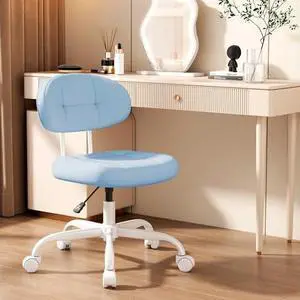 Misolant Vanity Chair with Back, Small Armless Cute Office Chair with Wheels and Lumbar Support, Comfy PU Leather Desk Computer Chairs with Adjustable Height, 360°Swivel for Home Bedroom Office, Blue Misolant Vanity Chair with Back, Small Armless Cute Office Chair with Wheels and Lumbar Support, Comfy PU Leather Desk Computer Chairs with Adjustable Height, 360°Swivel for Home Bedroom Office, Blue