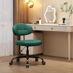 Misolant Vanity Chair with back, Small Armless Cute office Chair with wheels and Lumbar support, Comfy PU Leather Desk Computer Chairs with Adjustable Height, 360°Swivel for Home Bedroom Office, Green Misolant Vanity Chair with back, Small Armless Cute office Chair with wheels and Lumbar support, Comfy PU Leather Desk Computer Chairs with Adjustable Height, 360°Swivel for Home Bedroom Office, Green