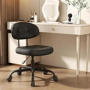 Misolant Vanity Chair with back, Small Armless Cute office Chair with wheels and Lumbar support, Comfy PU Leather Desk Computer Chairs with Adjustable Height, 360°Swivel for Home Bedroom Office, Black Misolant Vanity Chair with back, Small Armless Cute office Chair with wheels and Lumbar support, Comfy PU Leather Desk Computer Chairs with Adjustable Height, 360°Swivel for Home Bedroom Office, Black