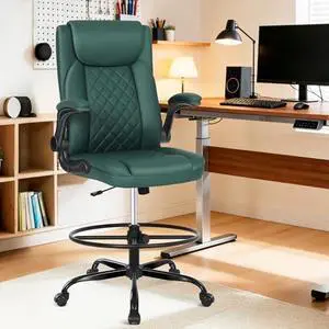 Misolant Drafting Chair, Tall Office Chair for Standing Desk, PU Leather Counter Computer Chairs with Adjustable Height, Rocking Function, 360° Swivel Wheels for Bar Office Misolant Drafting Chair, Tall Office Chair for Standing Desk, PU Leather Counter Computer Chairs with Adjustable Height, Rocking Function, 360° Swivel Wheels for Bar Office