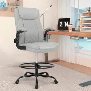 Misolant Drafting Chair, Tall Office Chair for Standing Desk, Standing Chair with Adjustable Height and Flip-up Armrest, Leather Drafting Chair, High Office Chair for Counter Height Desk Misolant Drafting Chair, Tall Office Chair for Standing Desk, Standing Chair with Adjustable Height and Flip-up Armrest, Leather Drafting Chair, High Office Chair for Counter Height Desk