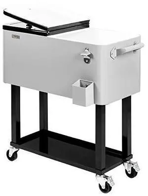 VINGLI Rolling Ice Chest, Portable Patio Party Bar Drink Cooler Cart, with Shelf, Beverage Pool with Bottle Opener VINGLI Rolling Ice Chest, Portable Patio Party Bar Drink Cooler Cart, with Shelf, Beverage Pool with Bottle Opener