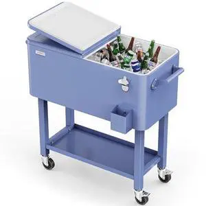 VINGLI Rolling Ice Chest, Portable Patio Party Bar Drink Cooler Cart, with Shelf, Beverage Pool with Bottle Opener VINGLI Rolling Ice Chest, Portable Patio Party Bar Drink Cooler Cart, with Shelf, Beverage Pool with Bottle Opener