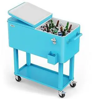 VINGLI Rolling Ice Chest, Portable Patio Party Bar Drink Cooler Cart, with Shelf, Beverage Pool with Bottle Opener VINGLI Rolling Ice Chest, Portable Patio Party Bar Drink Cooler Cart, with Shelf, Beverage Pool with Bottle Opener