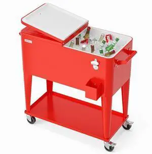 VINGLI Rolling Ice Chest, Portable Patio Party Bar Drink Cooler Cart, with Shelf, Beverage Pool with Bottle Opener VINGLI Rolling Ice Chest, Portable Patio Party Bar Drink Cooler Cart, with Shelf, Beverage Pool with Bottle Opener