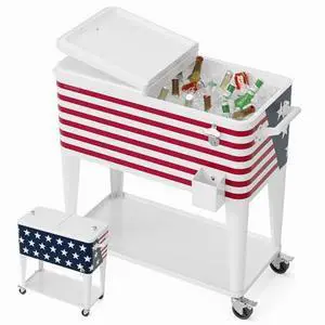 VINGLI Rolling Ice Chest, Portable Patio Party Bar Drink Cooler Cart, with Shelf, Beverage Pool with Bottle Opener VINGLI Rolling Ice Chest, Portable Patio Party Bar Drink Cooler Cart, with Shelf, Beverage Pool with Bottle Opener