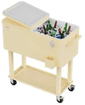 VINGLI Rolling Ice Chest, Portable Patio Party Bar Drink Cooler Cart, with Shelf, Beverage Pool with Bottle Opener VINGLI Rolling Ice Chest, Portable Patio Party Bar Drink Cooler Cart, with Shelf, Beverage Pool with Bottle Opener