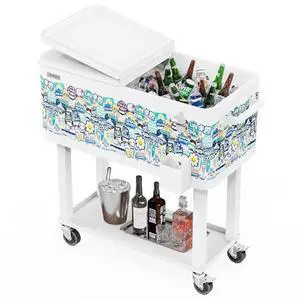 VINGLI Rolling Ice Chest, Portable Patio Party Bar Drink Cooler Cart, with Shelf, Beverage Pool with Bottle Opener VINGLI Rolling Ice Chest, Portable Patio Party Bar Drink Cooler Cart, with Shelf, Beverage Pool with Bottle Opener