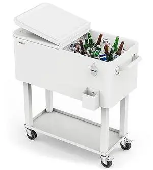 VINGLI Rolling Ice Chest, Portable Patio Party Bar Drink Cooler Cart, with Shelf, Beverage Pool with Bottle Opener VINGLI Rolling Ice Chest, Portable Patio Party Bar Drink Cooler Cart, with Shelf, Beverage Pool with Bottle Opener