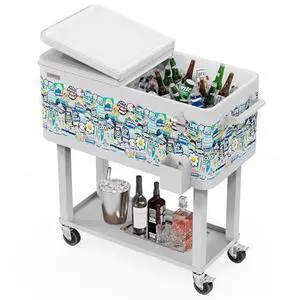 VINGLI Rolling Ice Chest, Portable Patio Party Bar Drink Cooler Cart, with Shelf, Beverage Pool with Bottle Opener VINGLI Rolling Ice Chest, Portable Patio Party Bar Drink Cooler Cart, with Shelf, Beverage Pool with Bottle Opener