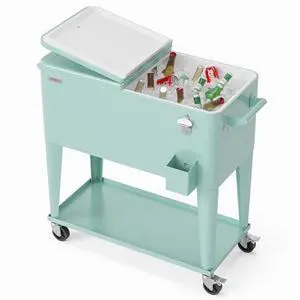 VINGLI Rolling Ice Chest, Portable Patio Party Bar Drink Cooler Cart, with Shelf, Beverage Pool with Bottle Opener VINGLI Rolling Ice Chest, Portable Patio Party Bar Drink Cooler Cart, with Shelf, Beverage Pool with Bottle Opener