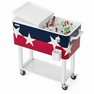 VINGLI Rolling Ice Chest, Portable Patio Party Bar Drink Cooler Cart, with Shelf, Beverage Pool with Bottle Opener VINGLI Rolling Ice Chest, Portable Patio Party Bar Drink Cooler Cart, with Shelf, Beverage Pool with Bottle Opener