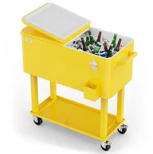 VINGLI Rolling Ice Chest, Portable Patio Party Bar Drink Cooler Cart, with Shelf, Beverage Pool with Bottle Opener VINGLI Rolling Ice Chest, Portable Patio Party Bar Drink Cooler Cart, with Shelf, Beverage Pool with Bottle Opener