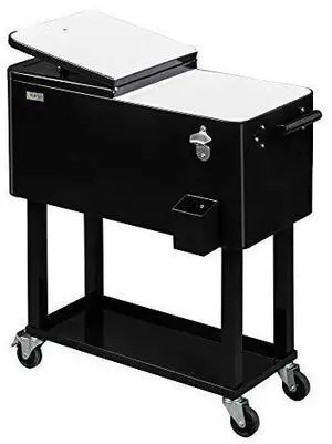 VINGLI Rolling Ice Chest, Portable Patio Party Bar Drink Cooler Cart, with Shelf, Beverage Pool with Bottle Opener VINGLI Rolling Ice Chest, Portable Patio Party Bar Drink Cooler Cart, with Shelf, Beverage Pool with Bottle Opener