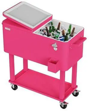 VINGLI Rolling Ice Chest, Portable Patio Party Bar Drink Cooler Cart, with Shelf, Beverage Pool with Bottle Opener VINGLI Rolling Ice Chest, Portable Patio Party Bar Drink Cooler Cart, with Shelf, Beverage Pool with Bottle Opener