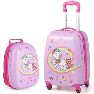 BABY JOY 2 Pcs Kids Luggage Set, 16" Carry-on Luggage Trolley Case & 12" Backpack w/Rolling Wheels, Retractable Handle, Lightweight Airline-approved Design, Kids Suitcase for Girls Boys (White Pony) BABY JOY 2 Pcs Kids Luggage Set, 16" Carry-on Luggage Trolley Case & 12" Backpack w/Rolling Wheels, Retractable Handle, Lightweight Airline-approved Design, Kids Suitcase for Girls Boys (White Pony)