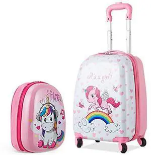 BABY JOY 2 Pcs Kids Luggage Set, 16" Carry-on Luggage Trolley Case & 12" Backpack w/Rolling Wheels, Retractable Handle, Lightweight Airline-approved Design, Kids Suitcase for Girls Boys (Pink Pony) BABY JOY 2 Pcs Kids Luggage Set, 16" Carry-on Luggage Trolley Case & 12" Backpack w/Rolling Wheels, Retractable Handle, Lightweight Airline-approved Design, Kids Suitcase for Girls Boys (Pink Pony)