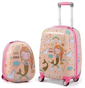 BABY JOY 2 PC Kids Carry On Luggage Set, 18" Toddler Trolley Case & 12" Backpack with Hard Shell & Rolling Wheel Design, Kids Suitcase for Boys Girls (Mermaid) BABY JOY 2 PC Kids Carry On Luggage Set, 18" Toddler Trolley Case & 12" Backpack with Hard Shell & Rolling Wheel Design, Kids Suitcase for Boys Girls (Mermaid)