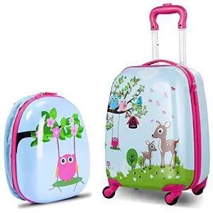 BABY JOY 2 PC Kids Luggage, 16" Toddlers Carry-on Suitcase & 12 Backpack Set, Children Travelling Case w/ 4 Casters & Retractable Handle, Lightweight Trolley Case for Boys & Girls (Deer) BABY JOY 2 PC Kids Luggage, 16" Toddlers Carry-on Suitcase & 12 Backpack Set, Children Travelling Case w/ 4 Casters & Retractable Handle, Lightweight Trolley Case for Boys & Girls (Deer)