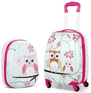 BABY JOY 2 PC Kids Luggage, 16" Toddlers Carry-on Suitcase & 12 Backpack Set, Children Travelling Case w/ 4 Casters & Retractable Handle, Lightweight Trolley Case for Boys & Girls (Owl) BABY JOY 2 PC Kids Luggage, 16" Toddlers Carry-on Suitcase & 12 Backpack Set, Children Travelling Case w/ 4 Casters & Retractable Handle, Lightweight Trolley Case for Boys & Girls (Owl)