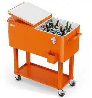 VINGLI Rolling Ice Chest, Portable Patio Party Bar Drink Cooler Cart, with Shelf, Beverage Pool with Bottle Opener VINGLI Rolling Ice Chest, Portable Patio Party Bar Drink Cooler Cart, with Shelf, Beverage Pool with Bottle Opener