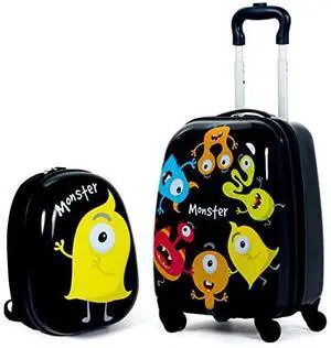 BABY JOY 2 PC Kids Luggage, 16" Toddlers Carry-on Suitcase & 12 Backpack Set, Children Travelling Case w/ 4 Casters & Retractable Handle, Lightweight Trolley Case for Boys & Girls (Monster) BABY JOY 2 PC Kids Luggage, 16" Toddlers Carry-on Suitcase & 12 Backpack Set, Children Travelling Case w/ 4 Casters & Retractable Handle, Lightweight Trolley Case for Boys & Girls (Monster)