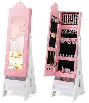 Costzon Kids Jewelry Armoire Cabinet, 43.5" Standing Jewelry Organizer with Full-Length Mirror, Storage Drawers, Kids Vanity Dress Up Mirror Jewelry Cabinet for Girls (Pink) Costzon Kids Jewelry Armoire Cabinet, 43.5" Standing Jewelry Organizer with Full-Length Mirror, Storage Drawers, Kids Vanity Dress Up Mirror Jewelry Cabinet for Girls (Pink)