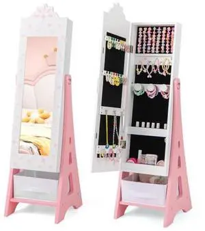 Costzon Kids Jewelry Armoire Cabinet, 43.5" Standing Jewelry Organizer with Full-Length Mirror, Storage Drawers, Kids Vanity Dress Up Mirror Jewelry Cabinet for Girls (White) Costzon Kids Jewelry Armoire Cabinet, 43.5" Standing Jewelry Organizer with Full-Length Mirror, Storage Drawers, Kids Vanity Dress Up Mirror Jewelry Cabinet for Girls (White)