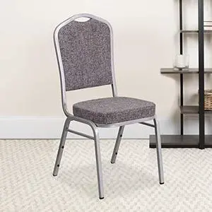 EMMA + OLIVER 4 Pack Crown Back Stacking Banquet Chair in Herringbone Fabric - Silver Frame EMMA + OLIVER 4 Pack Crown Back Stacking Banquet Chair in Herringbone Fabric - Silver Frame