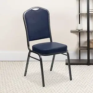 EMMA + OLIVER 4 Pack Crown Back Stacking Banquet Chair in Navy Vinyl - Silver Vein Frame EMMA + OLIVER 4 Pack Crown Back Stacking Banquet Chair in Navy Vinyl - Silver Vein Frame